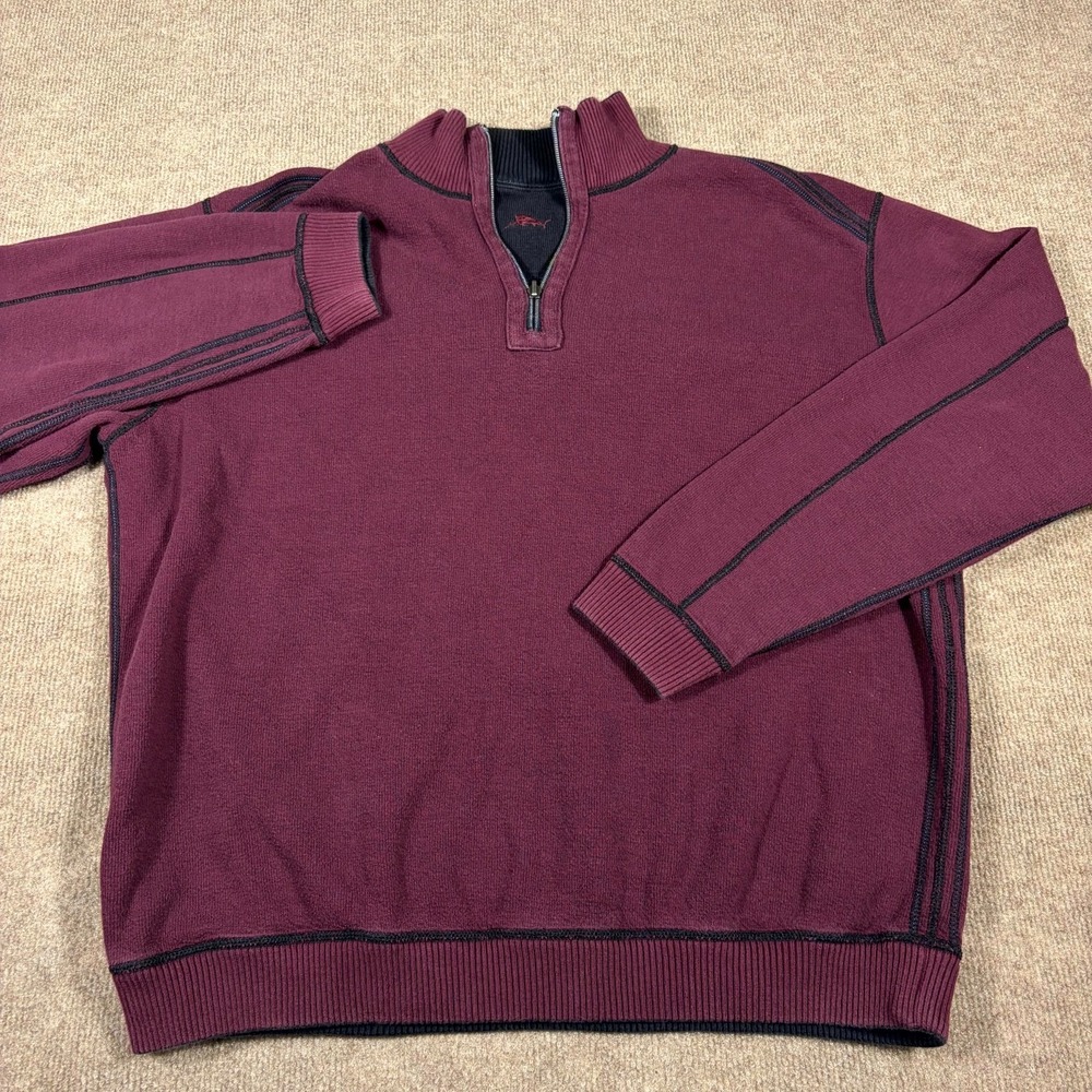 Tommy Bahama Flip Coast Half-Zip Reversible Sweatshirt Men's Burgundy Black